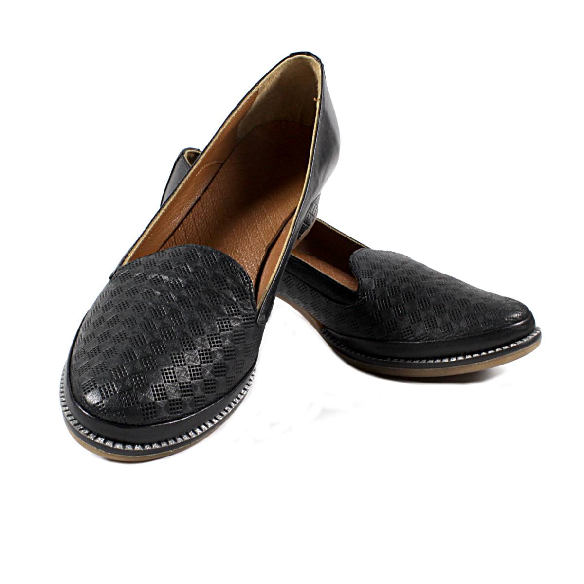 Черни Дамски Обувки Естествена Кожа с Щампа Черни Дамски Обувки Естествена Кожа с Щампа