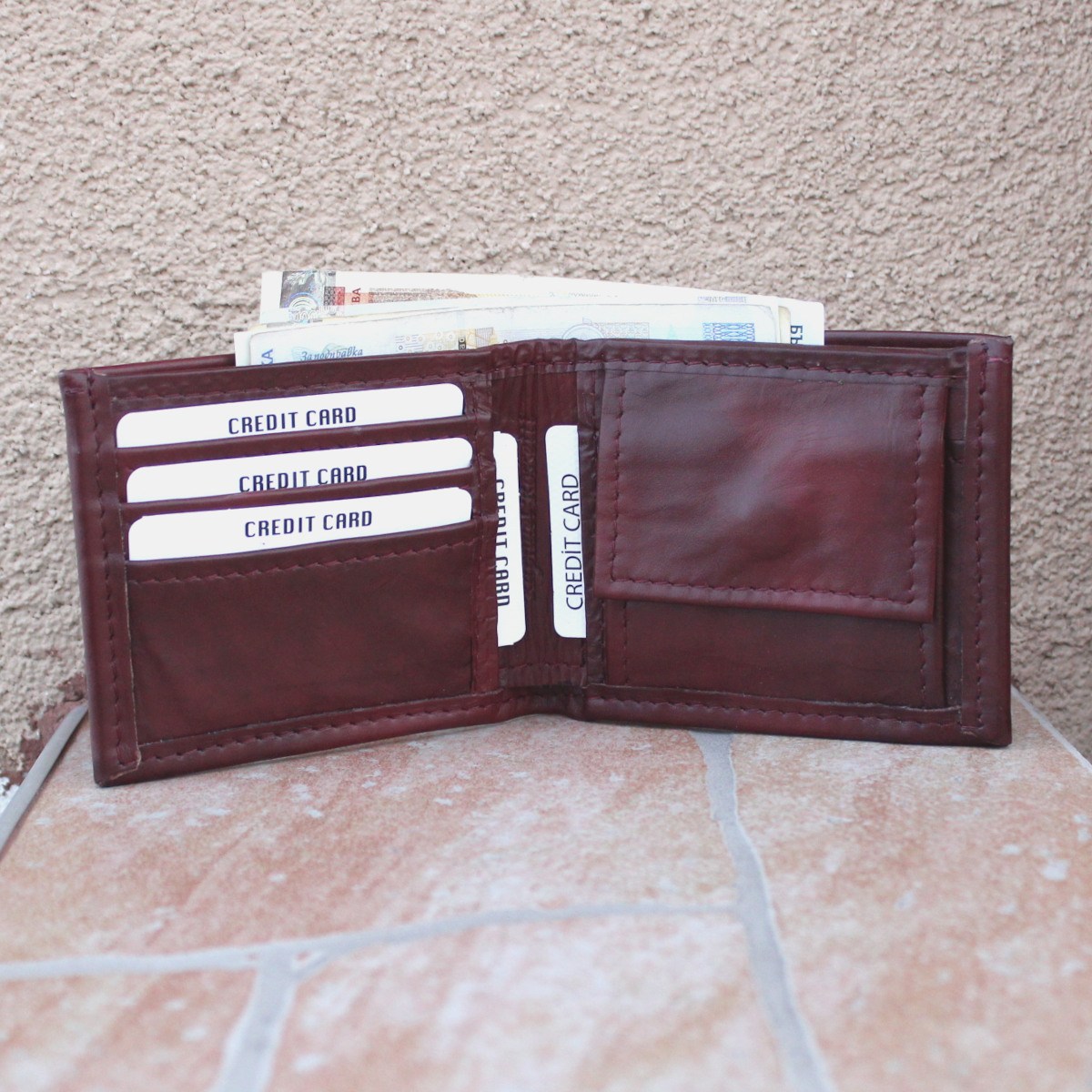 мъжки портфейл и дамско портмоне бордо - мъжки портфейл карти