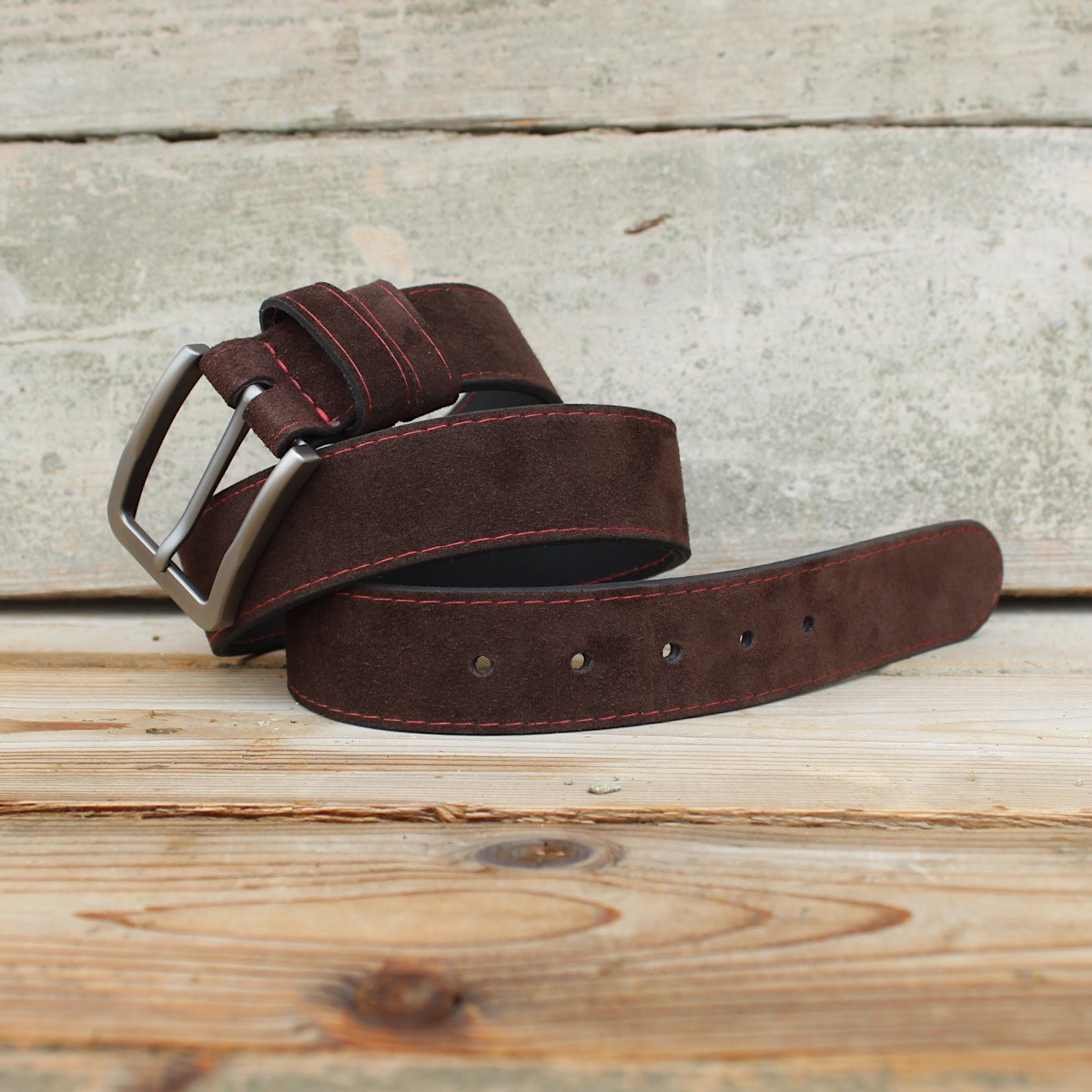 Кафяв Велурен Колан с Червен Шев Кафяв Велурен Колан с Червен Шев 4