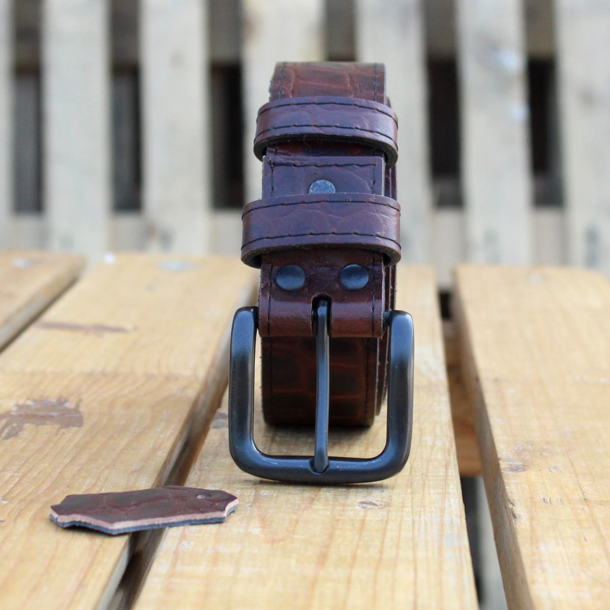 Мъжки Кожен Кроко Принт Бордо